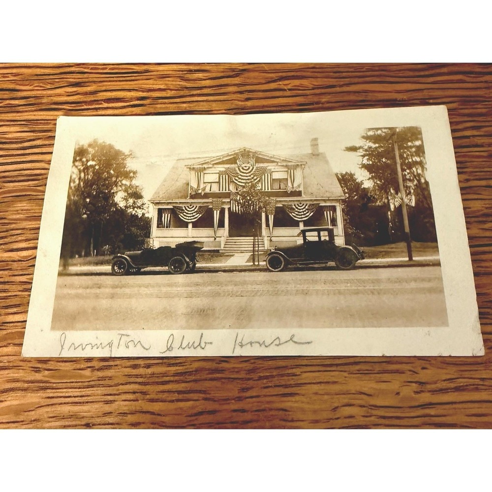 Antique Irvington Club House Photo Patriotic Americana Early Cars